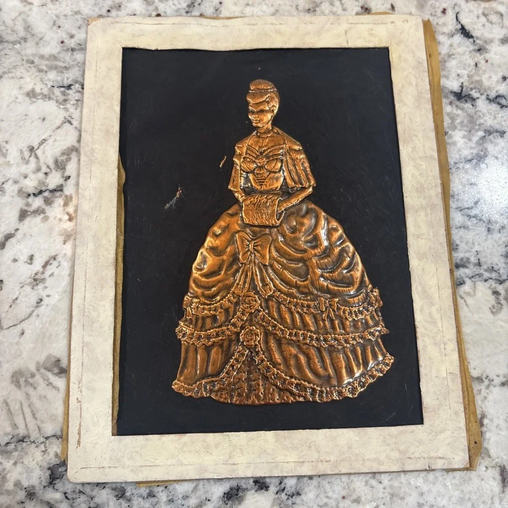 5 VINTAGE Embossed Hammered Copper Victorian Lady And Gentlemen Deer Unframed